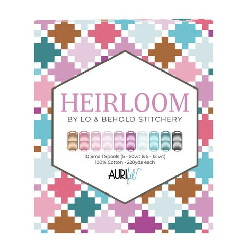 Aurifil Heirloom Collection Brittany Lloyd Aqua Blue Pink Cotton Mako 12 and 50 Weight Wt 50M 54 Yards Spool Set of 10 BL5012HC10