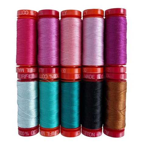 Aurifil Heirloom Collection Brittany Lloyd Aqua Blue Pink Cotton Mako 12 and 50 Weight Wt 50M 54 Yards Spool Set of 10 BL5012HC10