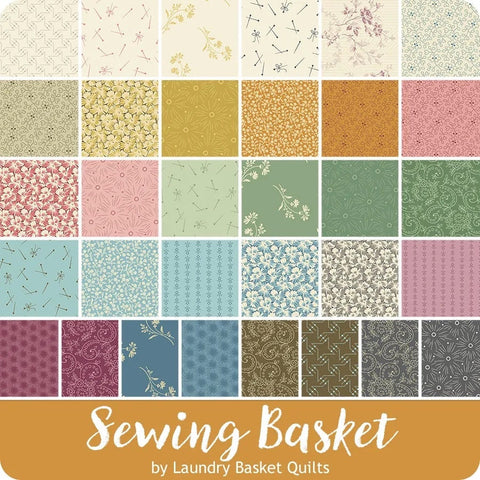 NEW Andover Sewing Basket Floral Edyta Sitar Laundry Basket Quilts LBQ Cream Blue Pink Green Beige 28 Fat Eighth F8 Fabric Bundle