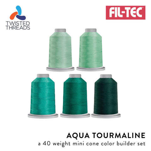 Aqua Tourmaline GLIDE Fil-Tec 5 Mini Cones Green Aqua Trilobal Polyester 40 Weight Wt 1100 Yards Sewing Quilting Embroidery Thread