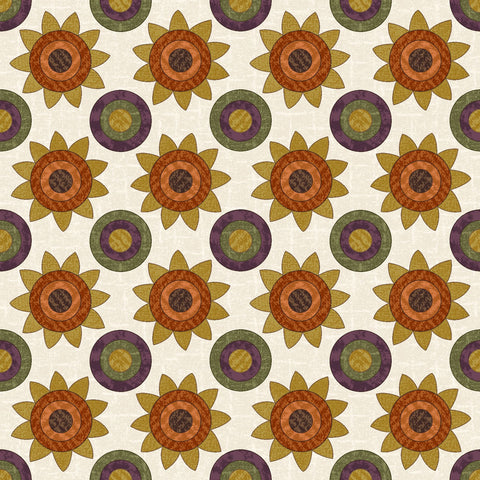 4 YARDS Maywood Woolies Autumn Harvest Flannel Sunflowers Cream Ecru Cotton Flannel Fabric 4 Yard 9953-E