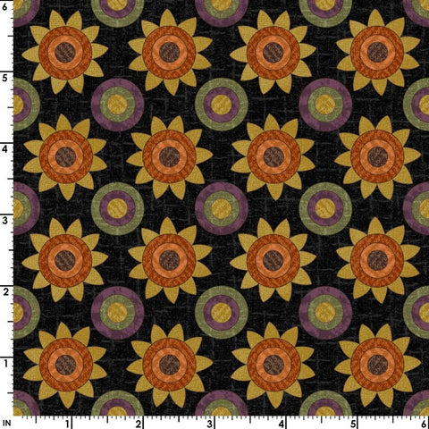 4 YARDS Maywood Woolies Autumn Harvest Flannel Sunflowers Black Cotton Flannel Fabric 4 Yard 9953-J