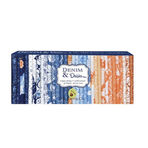 Aurifil Denim and Daisies Collection by Fig Tree 50 Weight Wt Cotton Quilting Thread Set of 7 Gold Blue JF50DD7