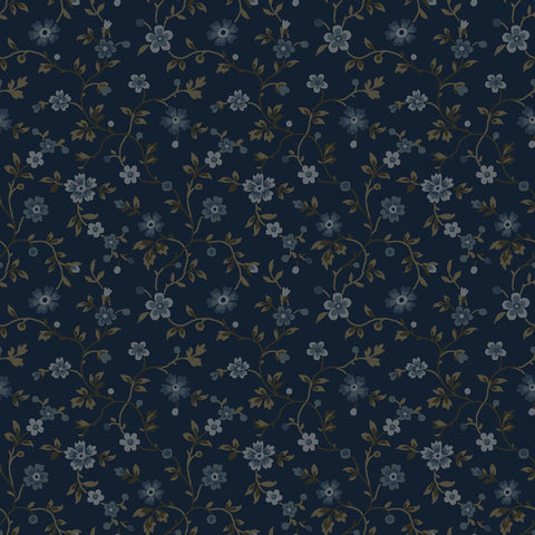 Dark and Stormy Maywood Blue Tan Grey Gray Brown Floral Cotton 10 inch Fabric Layer Cake LC