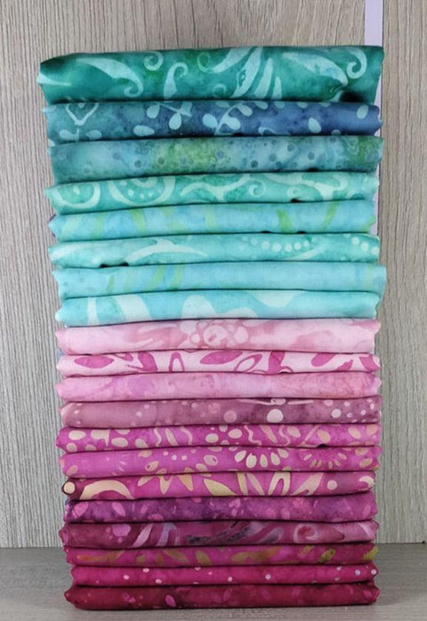 Java Batiks Turquoise Pink Light to Dark Turquoise Pink Batik Fat Quarters 20 Fqs Fabric 18 x 22 FQ-MASJAB-POS