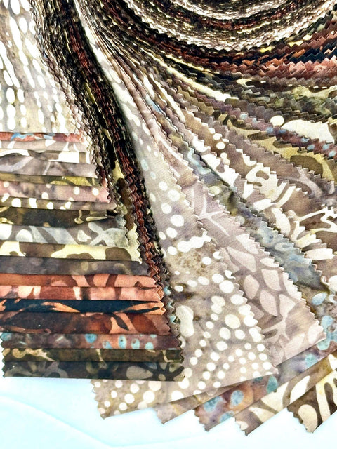 Java Batiks Coffee Brown Tan Batik Jelly Roll 40 2.5 Inch Fabric Strips ST-MASJAB-COF