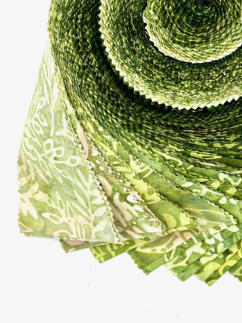 Java Batiks Olive Green Batik Jelly Roll 40 2.5 Inch Fabric Strips ST-MASJAB-OLG