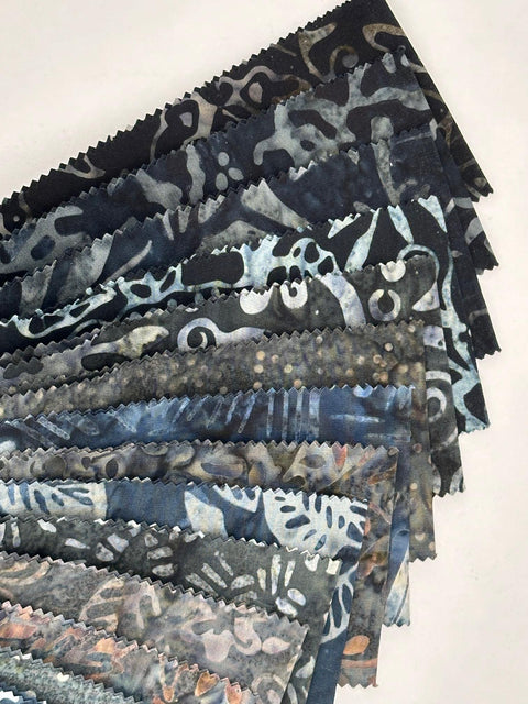 Java Batiks Stone Grey Gray Black Batik Jelly Roll 40 2.5 Inch Fabric Strips ST-MASJAB-STO2
