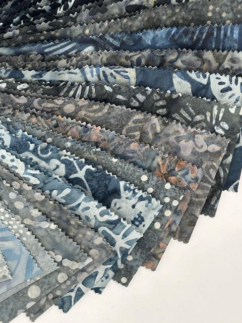 Java Batiks Stone Grey Gray Black Batik Jelly Roll 40 2.5 Inch Fabric Strips ST-MASJAB-STO2
