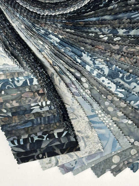 Java Batiks Stone Grey Gray Black Batik Jelly Roll 40 2.5 Inch Fabric Strips ST-MASJAB-STO2
