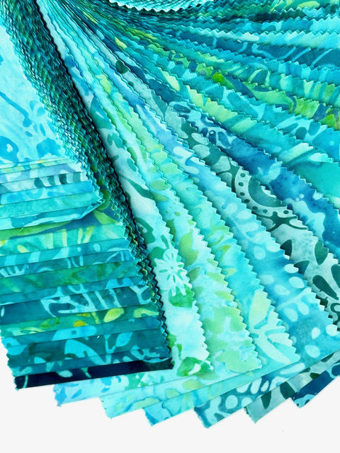 Java Batiks Turquoise Blue Green Batik Jelly Roll 40 2.5 Inch Fabric Strips ST-MASJAB-TUQ2