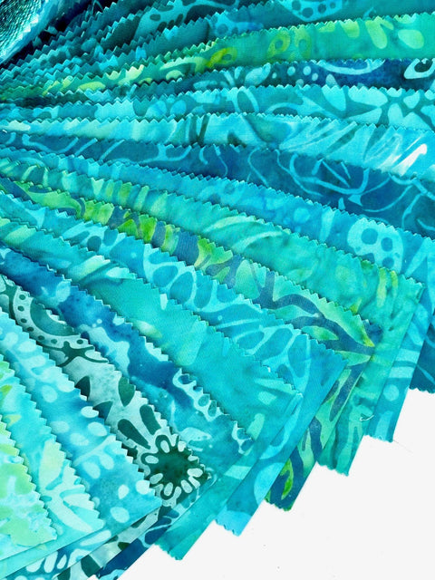 Java Batiks Turquoise Blue Green Batik Jelly Roll 40 2.5 Inch Fabric Strips ST-MASJAB-TUQ2