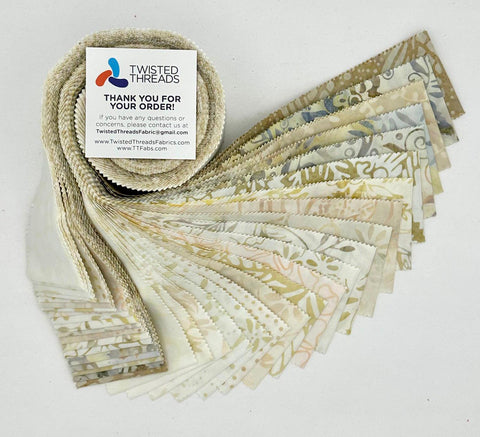 Java Batiks Tan Beige Cream Batik Jelly Roll 40 2.5 Inch Fabric Strips ST-MASJAB-TAN2