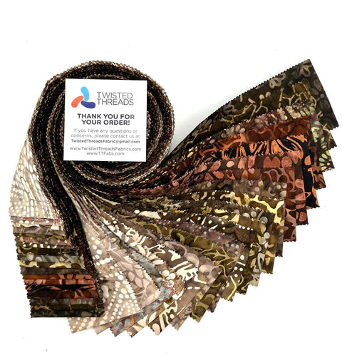 Java Batiks Coffee Brown Tan Batik Jelly Roll 40 2.5 Inch Fabric Strips ST-MASJAB-COF