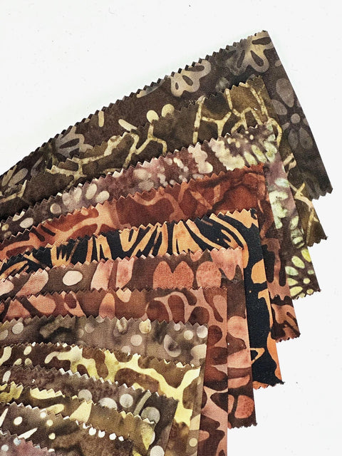 Java Batiks Coffee Brown Tan Batik Jelly Roll 40 2.5 Inch Fabric Strips ST-MASJAB-COF