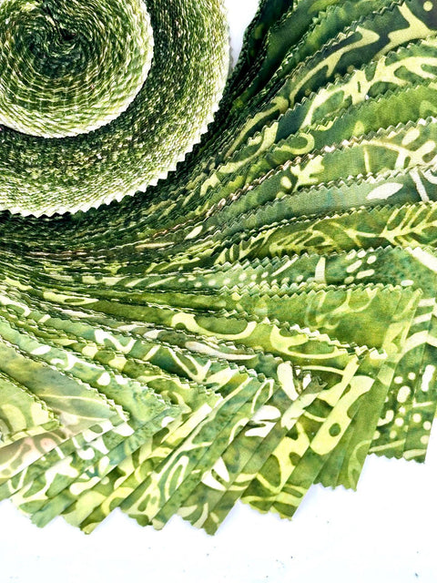 Java Batiks Olive Green Batik Jelly Roll 40 2.5 Inch Fabric Strips ST-MASJAB-OLG