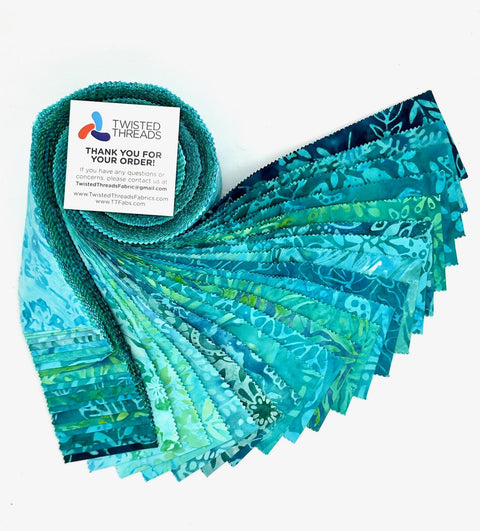 Java Batiks Turquoise Blue Green Batik Jelly Roll 40 2.5 Inch Fabric Strips ST-MASJAB-TUQ2