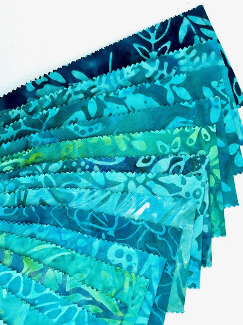 Java Batiks Turquoise Blue Green Batik Jelly Roll 40 2.5 Inch Fabric Strips ST-MASJAB-TUQ2