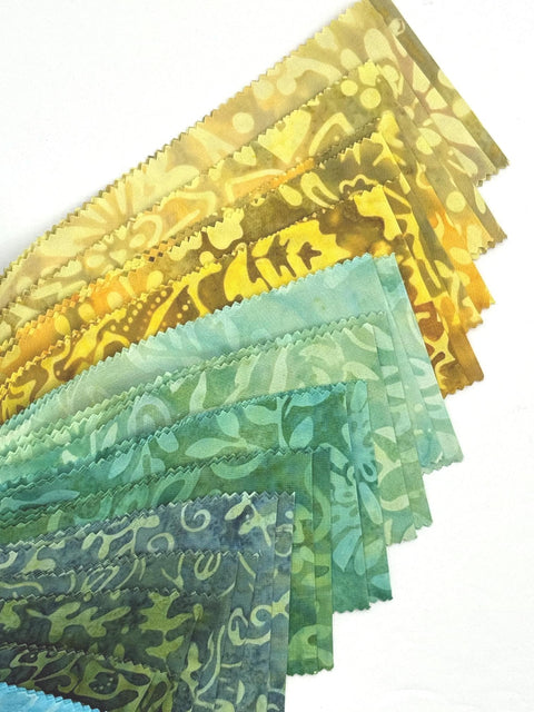 Java Batiks Mermaid Turquoise Blue Green Gold Batik Jelly Roll 40 2.5 Inch Fabric Strips ST-MASJAB-MER