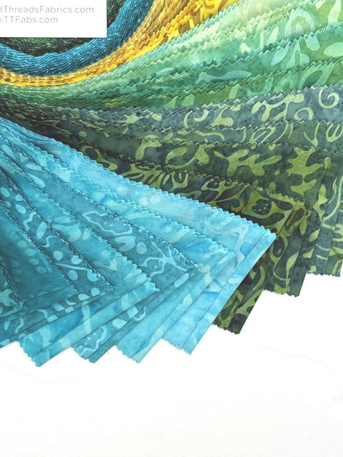 Java Batiks Mermaid Turquoise Blue Green Gold Batik Jelly Roll 40 2.5 Inch Fabric Strips ST-MASJAB-MER