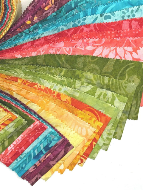 Java Batiks Sunset Purple Turquoise Blue Red Green Gold Batik Jelly Roll 40 2.5 Inch Fabric Strips ST-MASJAB-SUN