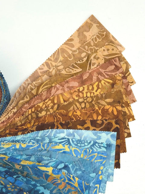 Java Batiks Ocean Front Blue Brown Sand Batik Jelly Roll 40 2.5 Inch Fabric Strips ST-MASJAB-OCE