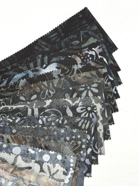 Java Batiks Stone Grey Gray Black Batik Jelly Roll 40 2.5 Inch Fabric Strips ST-MASJAB-STO3
