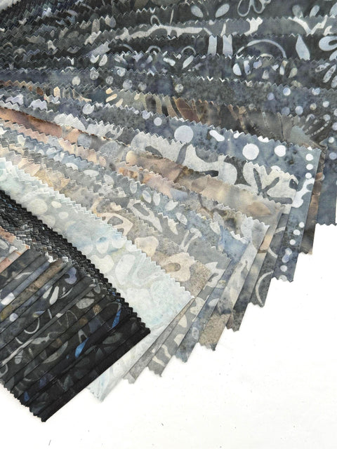 Java Batiks Stone Grey Gray Black Batik Jelly Roll 40 2.5 Inch Fabric Strips ST-MASJAB-STO3
