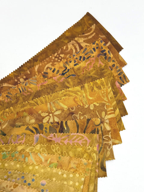 Java Batiks Gold Wheat Mustard Batik Jelly Roll 40 2.5 Inch Fabric Strips ST-MASJAB-GOL3