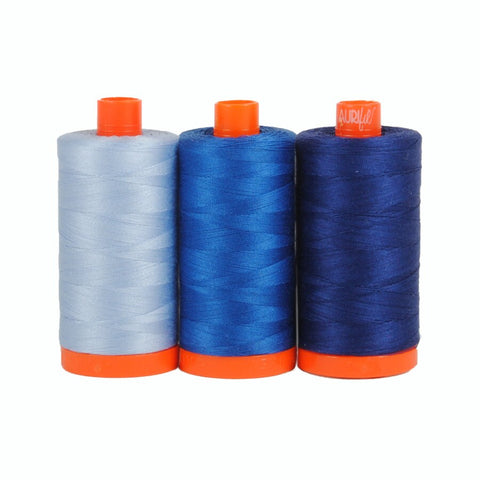 Aurifil COMO Color Builder Mako Cotton 50 Weight Wt Large Spool Blue Navy Indigo Quilting Thread Set of 3 2770 2735 2784