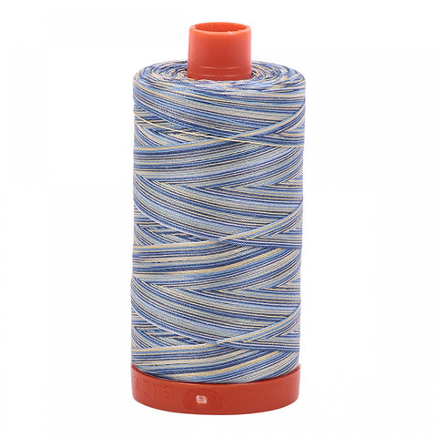 AURIFIL Variegated 4649 Lemon Blueberry MAKO 50 Weight Wt 1300m 1422y Yellow Blue White Spool Quilt Cotton Quilting Thread