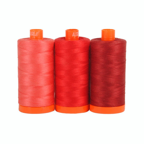 Aurifil POMPEII Color Builder Mako Cotton 50 Weight Wt Large Spool Red Crimson Coral Quilting Thread Set of 3 5002 2250 1103