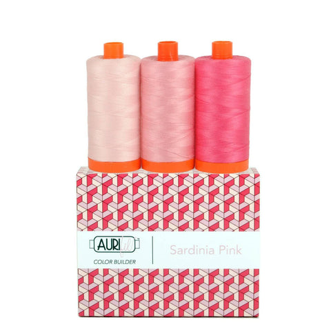 Aurifil SARDINIA Color Builder Mako Cotton 50 Weight Wt Large Spool Pink Peony Coral Quilting Thread Set of 3 2410 2425 2530