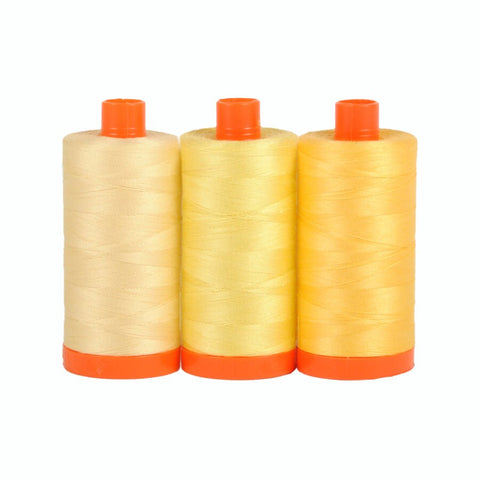 Aurifil SICILY Color Builder Mako Cotton 50 Weight Wt Large Spool Yellow Gold Lemon Quilting Thread Set of 3 2105 2115 1135
