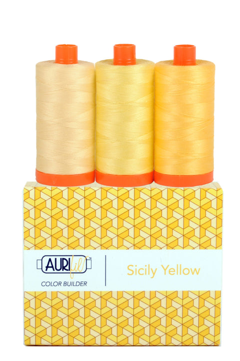 Aurifil SICILY Color Builder Mako Cotton 50 Weight Wt Large Spool Yellow Gold Lemon Quilting Thread Set of 3 2105 2115 1135