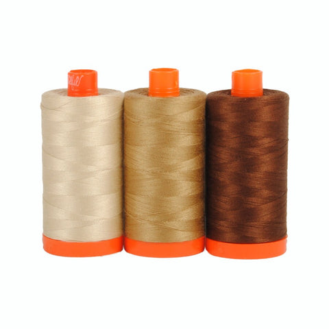 Aurifil FLORENCE Color Builder Mako Cotton 50 Weight Wt Large Spool Brown Tan Beige Quilting Thread Set of 3 2312 6010 2360