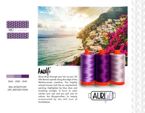 Aurifil AMALFI Color Builder Mako Cotton 50 Weight Wt Large Spool Purple Lilac Lavender Merlot Quilting Thread Set of 3 2562 2520 2545
