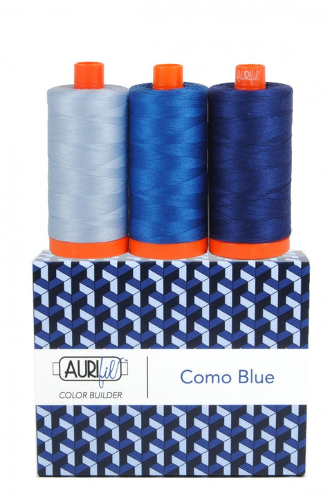 Aurifil COMO Color Builder Mako Cotton 50 Weight Wt Large Spool Blue Navy Indigo Quilting Thread Set of 3 2770 2735 2784