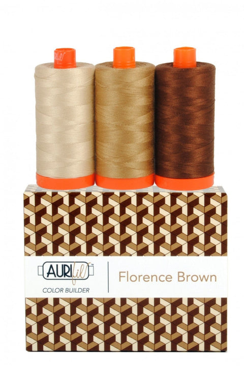 Aurifil FLORENCE Color Builder Mako Cotton 50 Weight Wt Large Spool Brown Tan Beige Quilting Thread Set of 3 2312 6010 2360