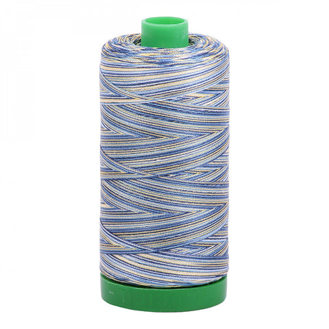 AURIFIL Variegated 4649 Lemon Blueberry MAKO 40 Weight Wt 1000m 1094y Yellow Blue White Spool Quilt Cotton Quilting Thread