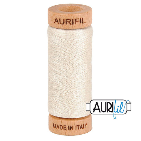 AURIFIL 2309 Silver White Neutral MAKO 80 Weight Wt 274 meters 300 yards Spool Quilt Hand Applique Cotton Quilting Thread