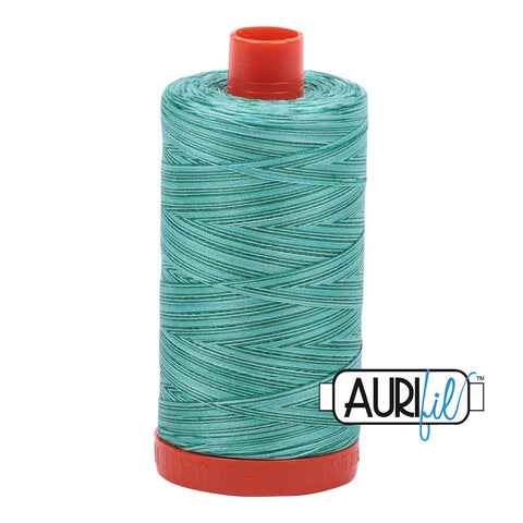 AURIFIL Variegated 4662 Creme de Menthe MAKO 50 Weight Wt 1300m 1422y Green Teal White Spool Quilt Cotton Quilting Thread