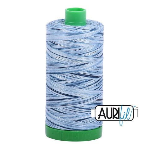 AURIFIL Variegated 4669 Stonewash Blues MAKO 40 Weight Wt 1000m 1094y Spool Light Dark Blue Quilt Cotton Quilting Thread