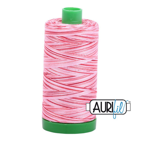 AURIFIL Variegated 4668 Strawberry Parfait MAKO 40 Weight Wt 1000m 1094y Spool Red Pink White Quilt Cotton Quilting Thread