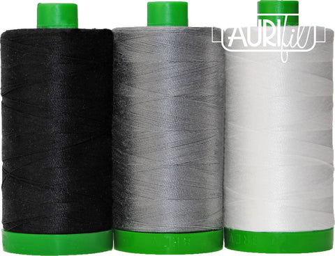 Aurifil AFRICAN PENGUIN Color Builder Mako Cotton 40 Weight Wt Spool 1094y 1000m Black White Gray Quilting Thread Set of 3 2021 2625 2692