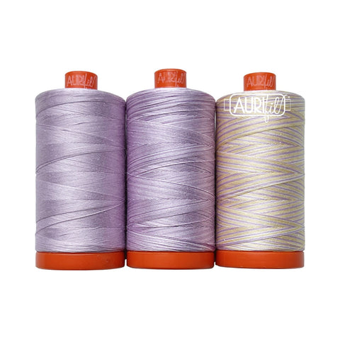 Aurifil Hawaiian Blue Ginger Color Builder Mako Cotton 50 Weight Large Spool VARIEGATED Purple Quilting Thread Set of 3 2510, 3840, 4651