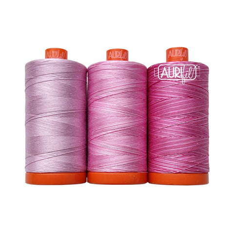 Aurifil Amazon Water Lily Color Builder Mako Cotton 50 Weight Large Spool VARIEGATED Pink Quilting Thread Set of 3 2515, 3660, 4660