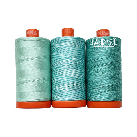 Aurifil Jade Vine Color Builder Mako Cotton 50 Weight Large Spool VARIEGATED Teal Green Quilting Thread Set of 3 2830, 4654, 4662