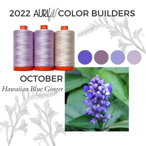 Aurifil Hawaiian Blue Ginger Color Builder Mako Cotton 50 Weight Large Spool VARIEGATED Purple Quilting Thread Set of 3 2510, 3840, 4651
