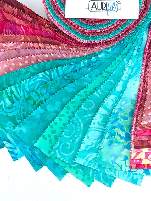 Java Batiks Posie Pink Turquoise Batik Jelly Roll 40 2.5 Inch Fabric Strips ST-MASJAB-POS